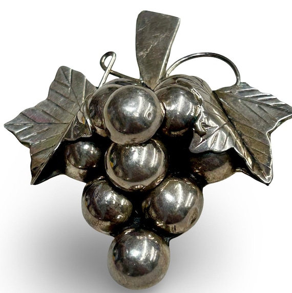 Vintage Taxco Sterling Grape Brooch Pendant