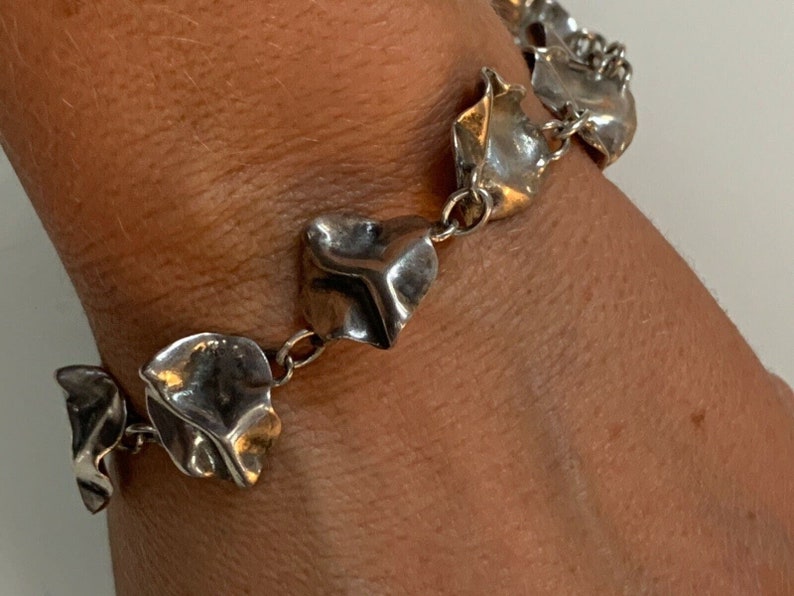 Vintage Sterling Silver Bracelet Modernist Design Crumpled Paper Unique Jewelry image 2