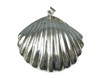 Vintage Mexican Sterling Silver Shell – TF-39 – 925 Mexico – Large Statement Pendant
