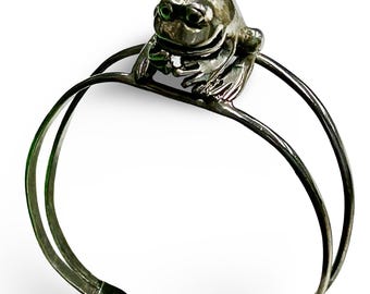 Vintage Sterling Mexico Frog Cuff Bracelet 925 Taxco Style