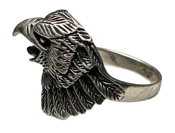 Sterling Silver Eagle Head Ring  Bold Detailed De… - image 3