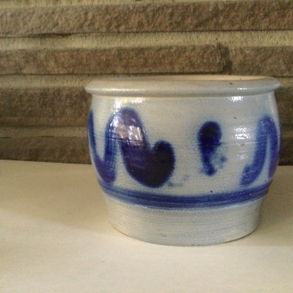 Pottery Pot Cache Pot Jar Bud Vase Blue Glaze Country Home Décor Salt craze Crock