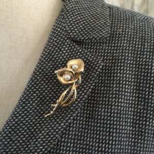 Vintage Gold Tone Faux Pearl Floral Brooch Napier Signed Gift for Her