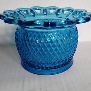 VTG Imperial Glass Aqua Blue Open Lace Lattice Edge Diamond Point Candy Bowl