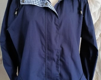 Vintage  women's size M Windbreaker Jacket Blue Lined Blue White Check
