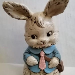 Bunny Rabbit Figurine Hand made Hand Paint Signed  14&quot; Vintage Pottery Studio