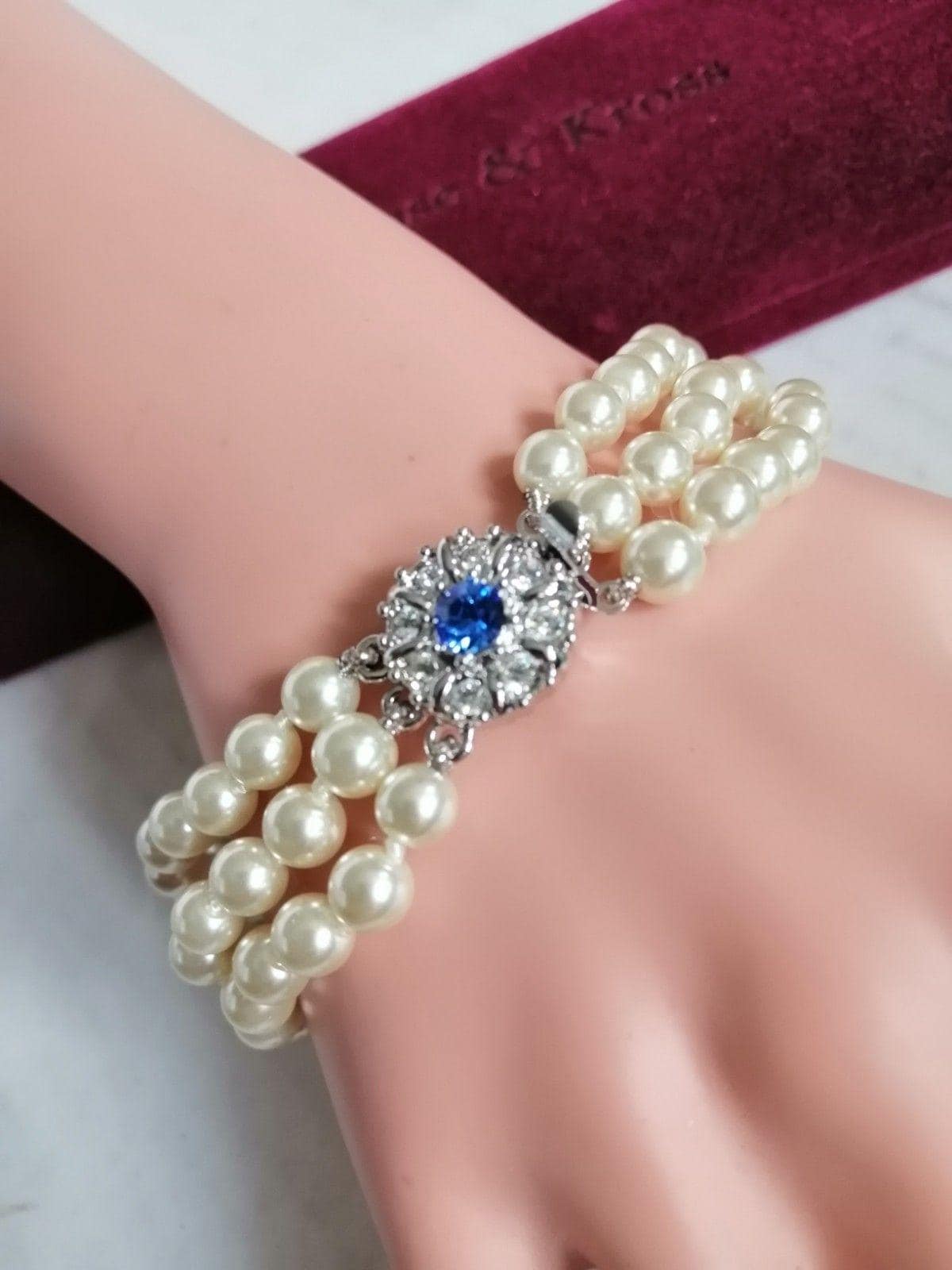 Camrose & Kross Jacqueline Kennedy JBK Pearl Bracelet with sapphire clasp