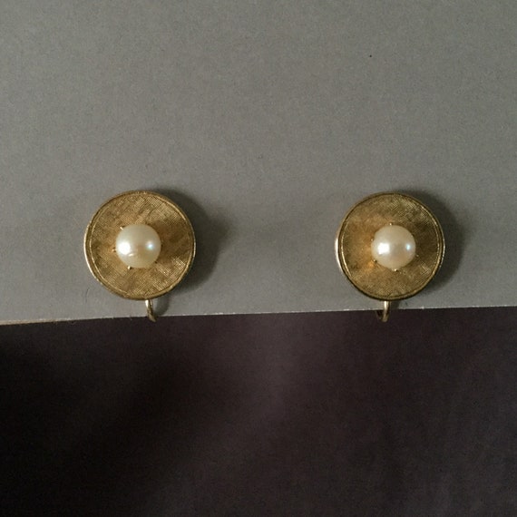 Vintage Earrings CAPRI SIGNED Brushed Gold Textur… - image 4