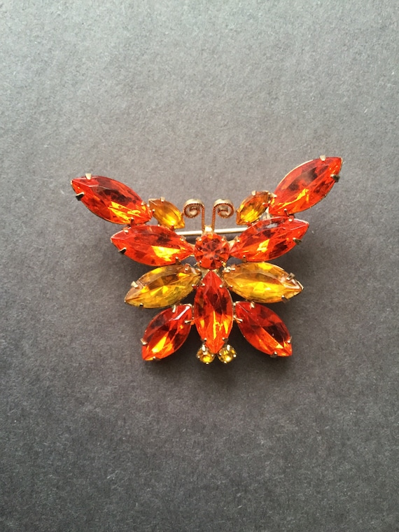 Vintage Crystal Rhinestone Butterfly Brooch Golden