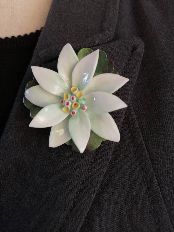 Staffordshire Cara China Flower Brooch, Art Nouveau Pin
