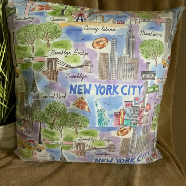 State throw pillow cover, 16 inch pillow cover, envelope pillow cover,  New York City State fabric, New York, NYC