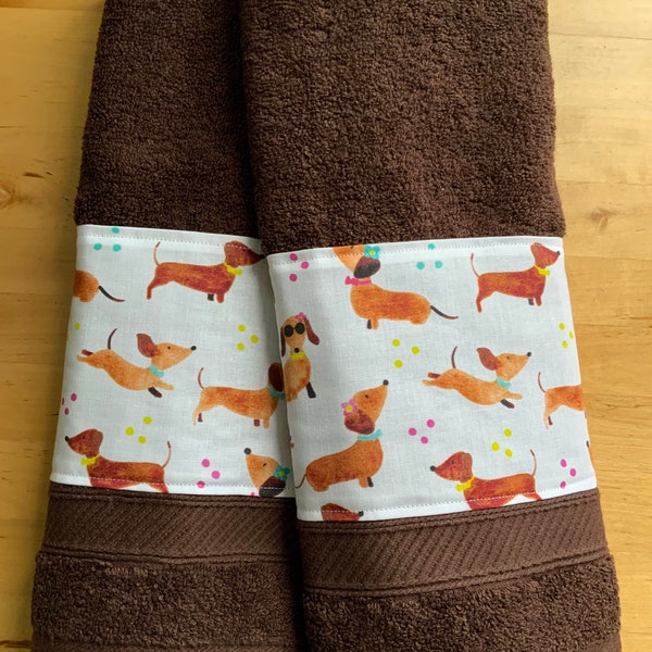 Dachshund bath towels, dog bath towels, hand towels, dachshund fabric