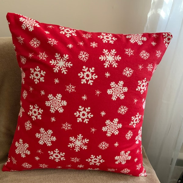 Christmas throw pillow cover, 16 inch flannel pillow cover, envelope pillow cover, snowflake fabric