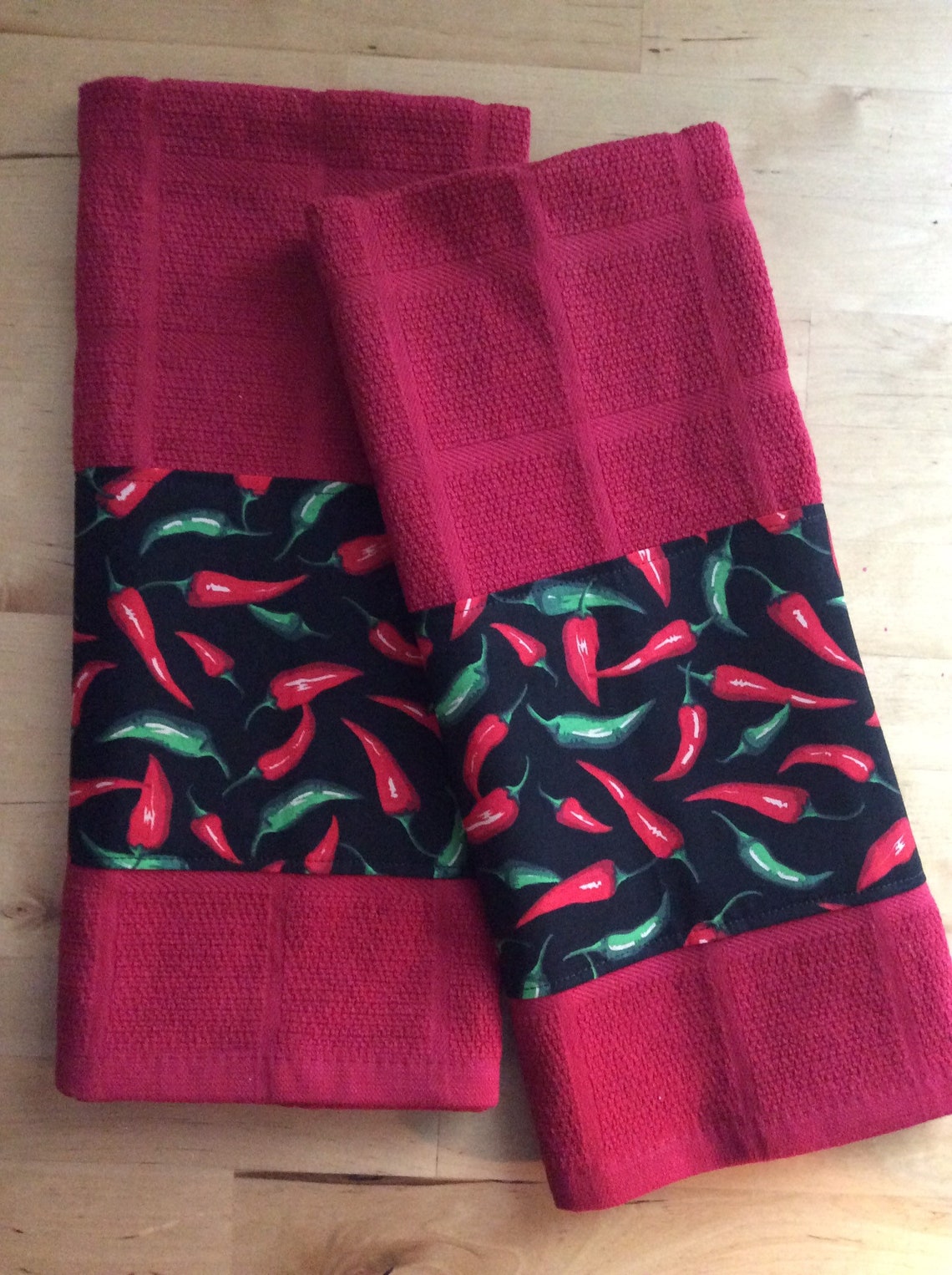 Chili peppers towels pepper themed kitchen towels bar Etsy