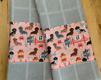 Dachshund kitchen towels, dog kitchen towels, bar towels, San Francisco, California