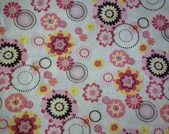 Flower flannel fabric,  pink yellow Flannel Fabric