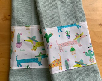 Dachshund kitchen towels, dog towels, southwest towels, bar towels