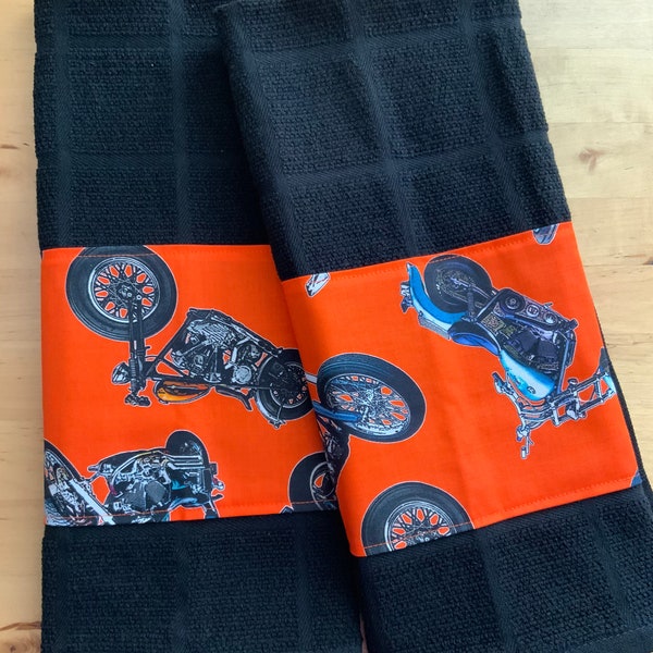 Motorcycle kitchen towels, biker kitchen towels, bar towels, motorcycle fabric