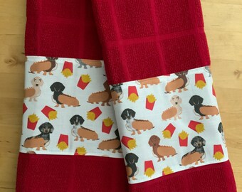 Dachshund kitchen towels, dog kitchen towels, bar towels