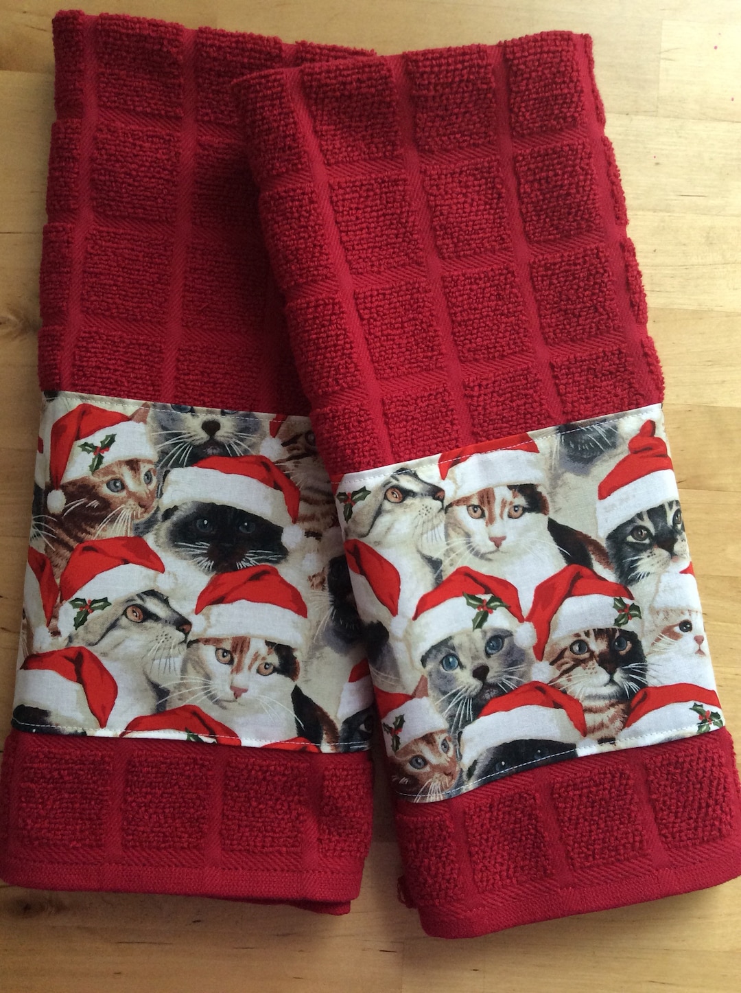 Cat Christmas Kitchen Towels, Cat Kitchen Towels, Holiday Towels, Bar Towels Etsy