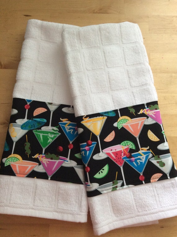 Cocktail martini towels drink themed kitchen towels bar Etsy