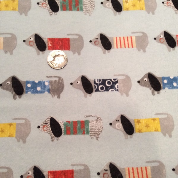 Dachshund flannel, dog flannel, dachshund fabric, blue flannel