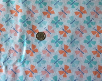 Flower and butterfly flannel fabric, pink green flannel fabric, butterfly fabric