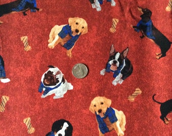 Dog cotton fabric, puppy fabric, dachshund cotton fabric