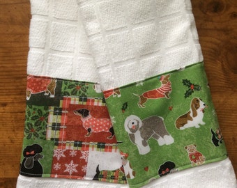 Dachshund dog Christmas kitchen towels, dog kitchen towels, holiday towels, bar towels