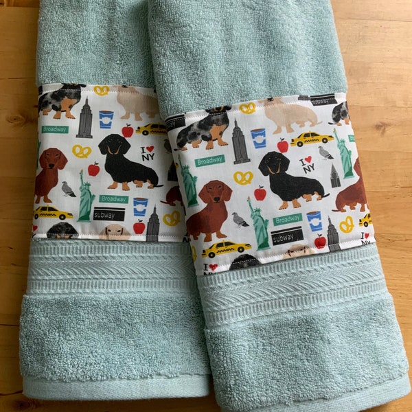 Dachshund bath towels, dog bath towels, hand towels, dachshund fabric