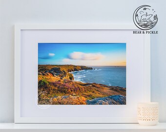 Framed Cornwall Photography, Lands End Sundown, Cornwall photography, Cornwall landscape, Lands End, Cliff Top, Sunset print, Seascape