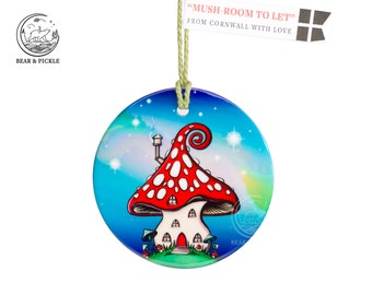 Christmas decoration, Spiral roof, Toadstool decoration, Mushroom decoration, Fairy house, Toadstool house, Hanging ceramic decoration,