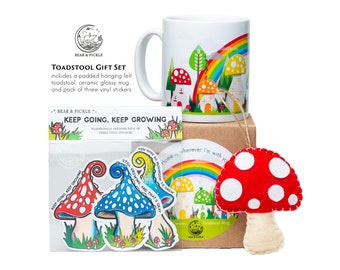 Toadstool Gift Set, Keep Going, Keep Growing, Toadstool Mug, Toadstool Stickers, Hanging Toadstool,