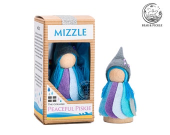 Cornish Piskie, Mizzle, Wooden Doll, Piskie Figurine, Cornish Pixie, Piskie, Pixie Figure, Cornish, Pegdoll, Mizzle, Rain, Feeling Blue