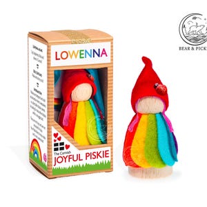 Lowenna: Joyful Cornish Piskie Wooden Doll Figurine, Cornish Gift