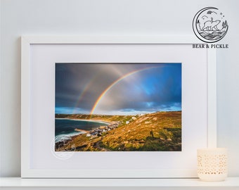 Framed Cornwall Photography, Sennan Cove Rainbow, Cornwall photography, Cornwall landscape, Sennan Cove, Rainbow, Storm Weather, Lands End