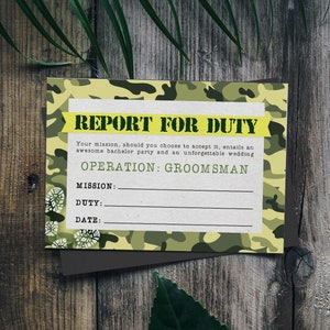 Militare esercito Groomsman proposta