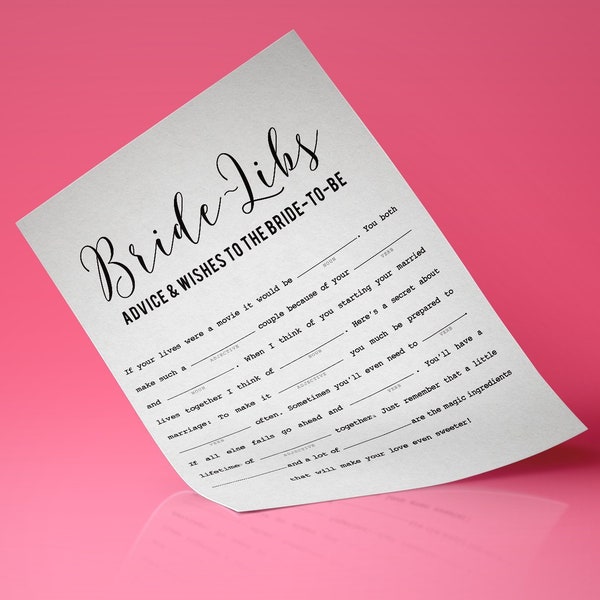 Bridal Shower Mad Libs