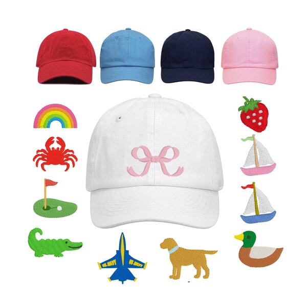 Baby, Toddler and Kids Embroidered Baseball Hat, Select Your Motif and Size! Ages 0-9