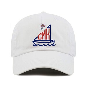 Sailboat Monogram Baby and Kids Hat, Patriotic 4th of July Memorial Day, Ages 0-9