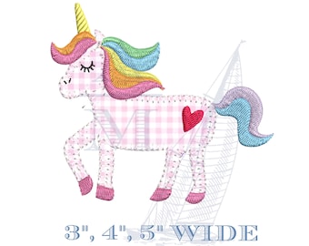 Unicorn with Heart Girls Embroidery Applique Design, 3 Sizes