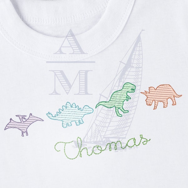 Sketch Fill Dinosaur Embroidery Design, Prehistoric Stegosaurus, T-Rex, Pterodactyl and Triceratops, Perfect for any Dino lover, 4 sizes