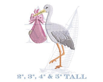 Standing Stork New Baby Embroidery Design for Boys or Girls, Baby Shower Design, For Babies or Nursery, 2", 3", 4", 5" tall