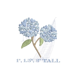 Hydrangea Embroidery Design, Mini Flower for Machine Embroidery, 3 sizes, 1", 1.5”, 2” tall