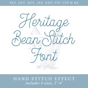 Heritage bean stitch font | handwritten floss stitch | bx included | 1"–4" | machine embroidery digital download