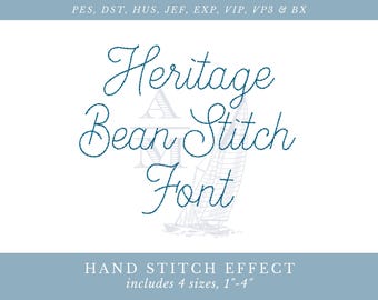 Bean stitch embroidery font | script floss stitch | heritage handwritten | bx font | 1"–4" | machine embroidery