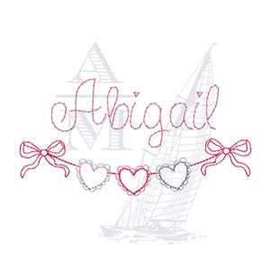 Valentine&#39;s Day Embroidery Design Swag, Scalloped Heart Bunting Banner and Bows, Quick Outline Stitch, 4x4 & 5x7