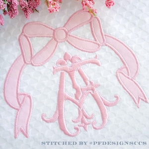 Bow applique embroidery design | satin finish | 3"–7" wide | monogram frame | coquette girly | machine embroidery digital file