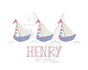 Sailboat trio embroidery design | sketch fill nautical | 3"–7" wide | annapolis coastal | machine embroidery digital file