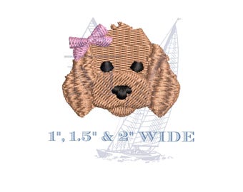 Diseño de bordado de cachorrita mini Cockapoo o Labradoodle con lazo para bordar a máquina, 2,5 cm, 3,8 cm y 5 cm de alto